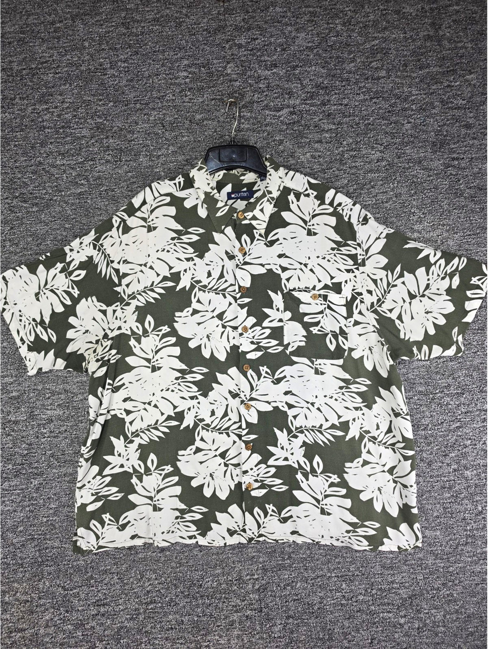 Puritan Men's 2XL Green/White Floral Hawaiian Button-Up Pockets